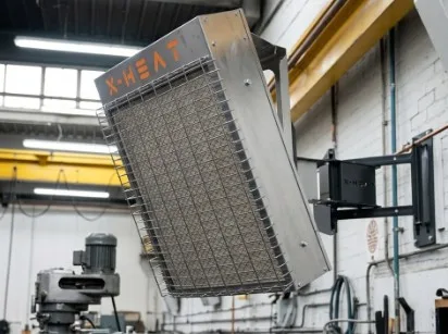 a X-Heat Nano-Heat heater that's attached to a white brick wall.