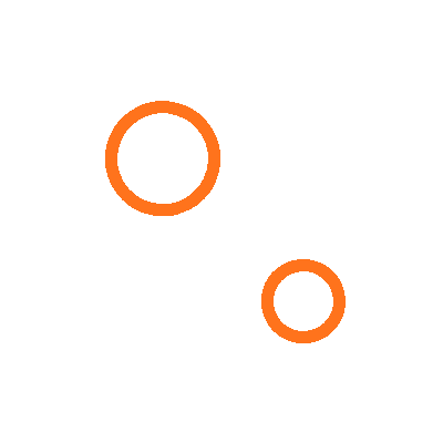 an icon of two white cogs that slowly spin together in opposite directions so that they can move together, the circular centre of the cogs are orange.